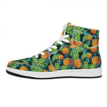 Exotic Tropical Pineapple Pattern Print High Top Leather Sneakers