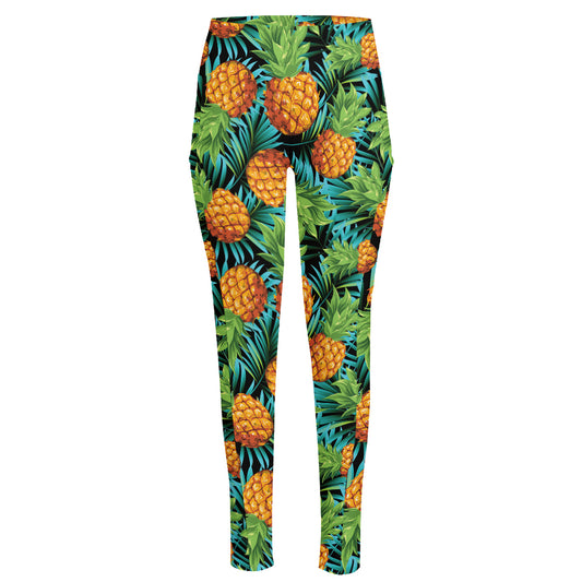 Exotic Tropical Pineapple Pattern Print High-Waisted Pocket Leggings