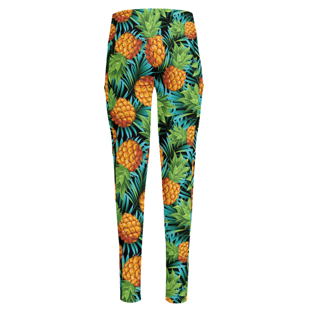 Exotic Tropical Pineapple Pattern Print High-Waisted Pocket Leggings