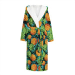 Exotic Tropical Pineapple Pattern Print Hooded Bathrobe