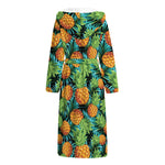 Exotic Tropical Pineapple Pattern Print Hooded Bathrobe