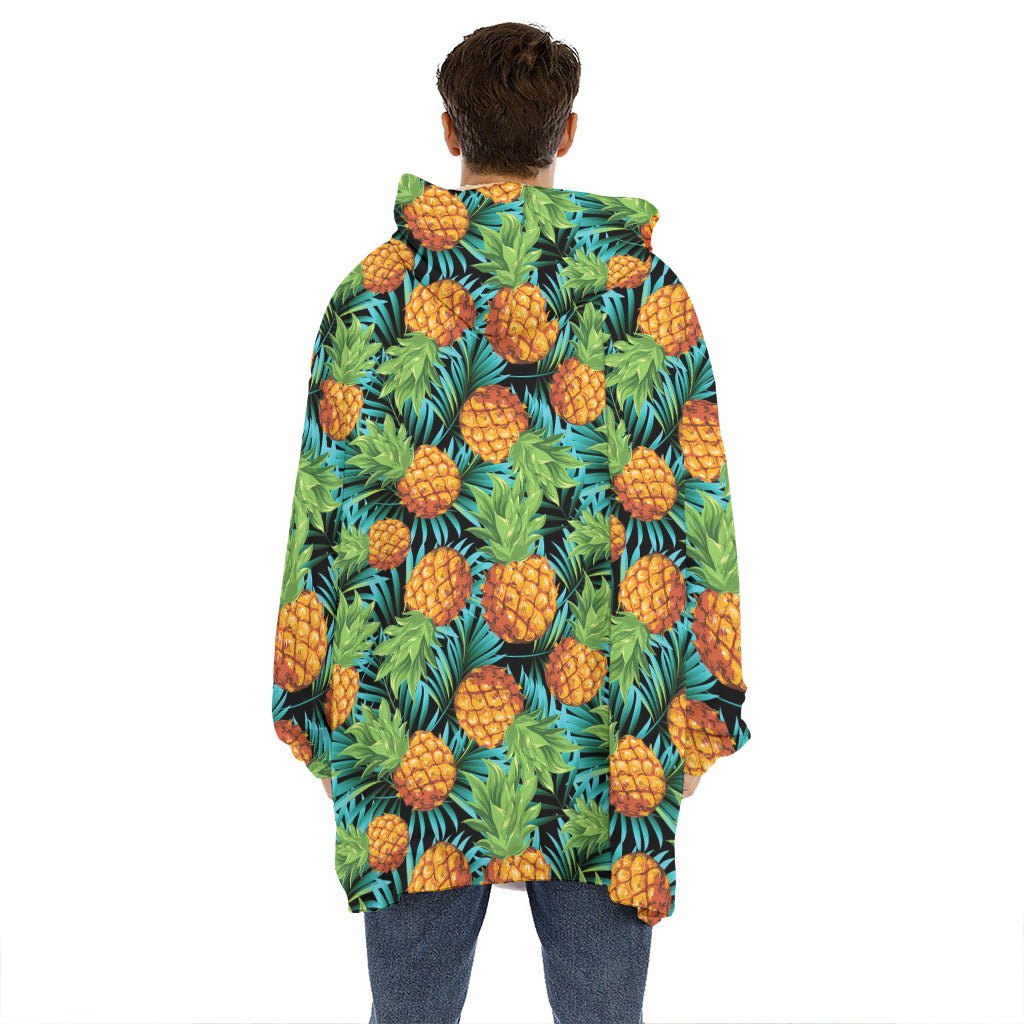 Exotic Tropical Pineapple Pattern Print Hoodie Blanket