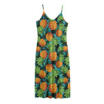 Exotic Tropical Pineapple Pattern Print Jersey Midi Cami Dress