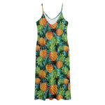 Exotic Tropical Pineapple Pattern Print Jersey Midi Cami Dress