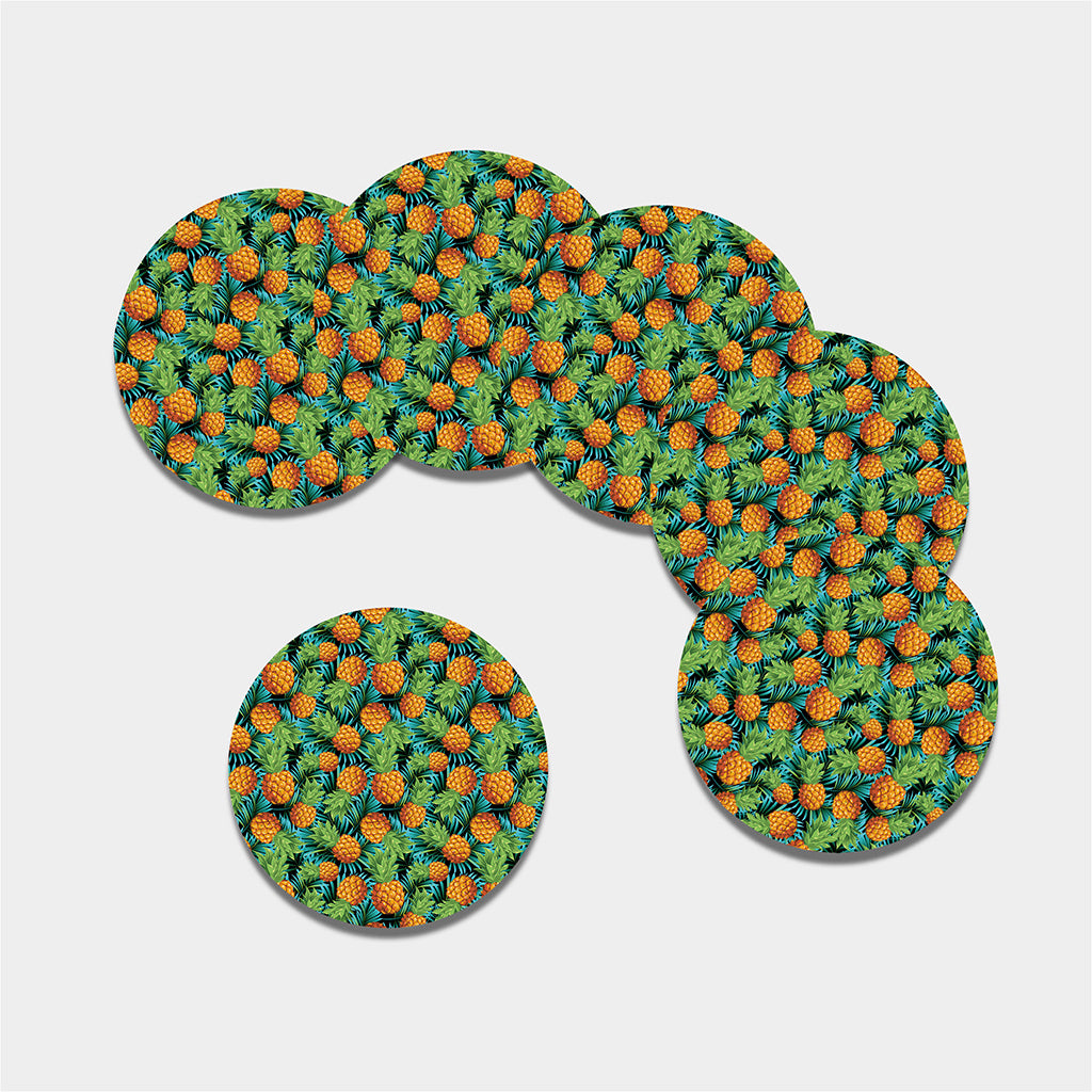 Exotic Tropical Pineapple Pattern Print Leather Coaster Set