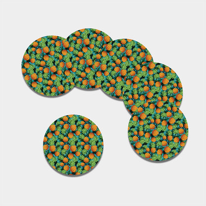 Exotic Tropical Pineapple Pattern Print Leather Coaster Set