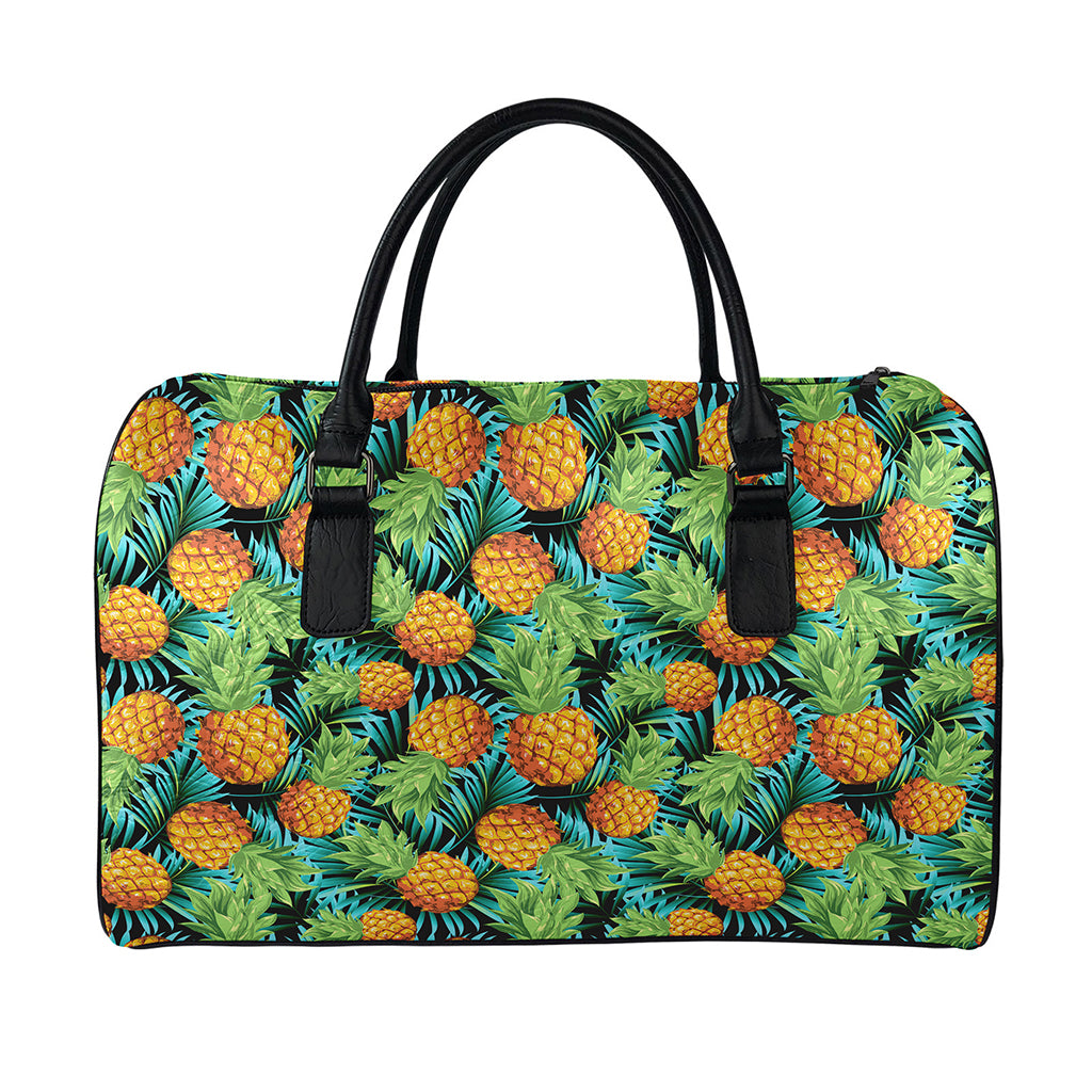 Exotic Tropical Pineapple Pattern Print Leather Duffle Bag