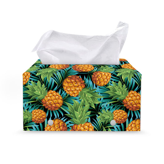 Exotic Tropical Pineapple Pattern Print Leather Tissue Box Cover