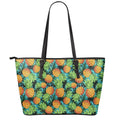 Exotic Tropical Pineapple Pattern Print Leather Tote Bag With Zipper