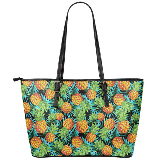 Exotic Tropical Pineapple Pattern Print Leather Tote Bag
