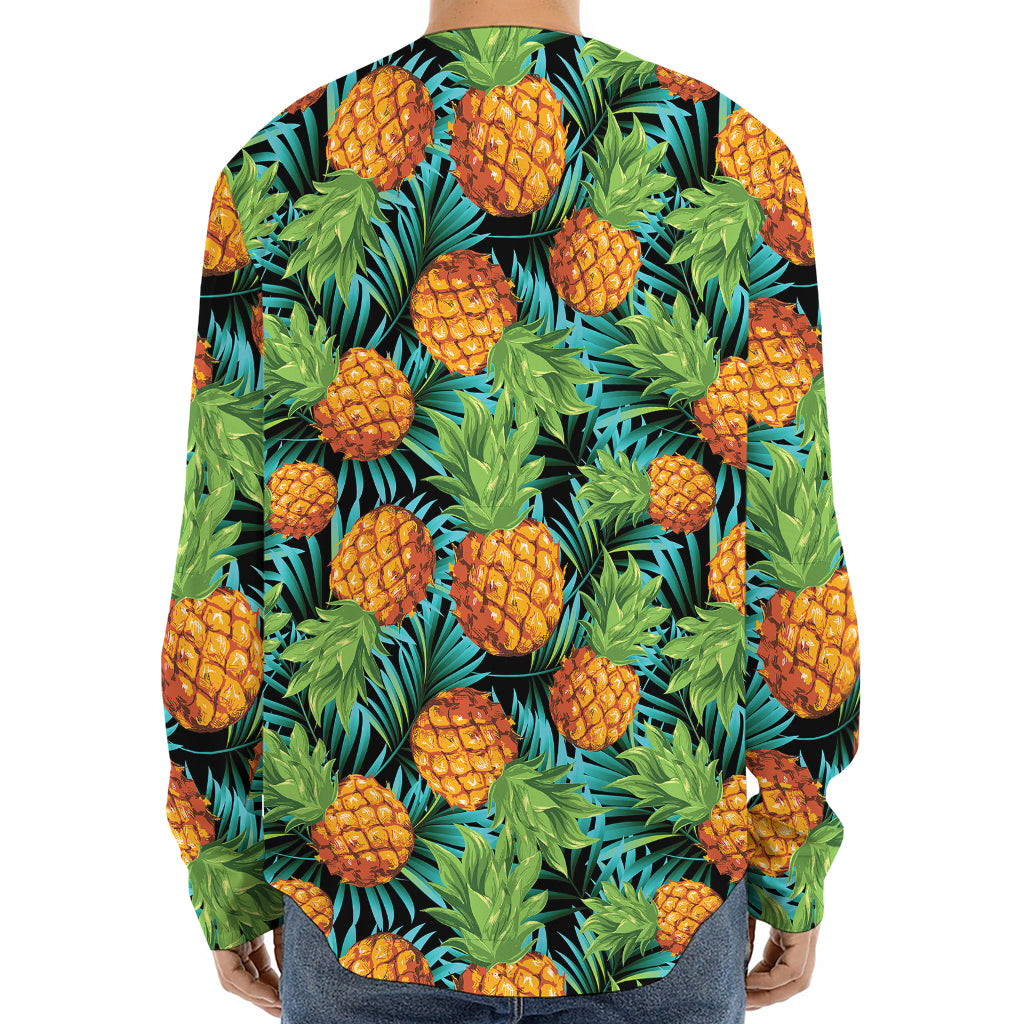 Exotic Tropical Pineapple Pattern Print Long Sleeve Baseball Jersey