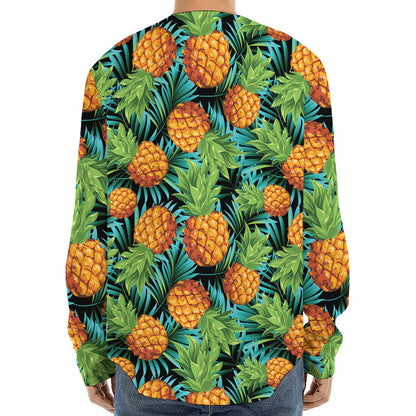 Exotic Tropical Pineapple Pattern Print Long Sleeve Baseball Jersey