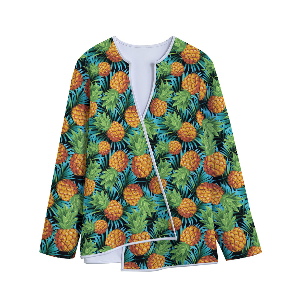 Exotic Tropical Pineapple Pattern Print Long Sleeve Short Coat