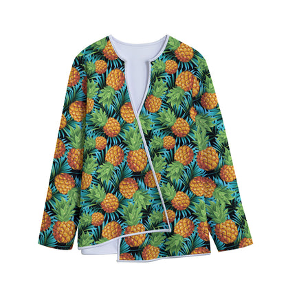 Exotic Tropical Pineapple Pattern Print Long Sleeve Short Coat