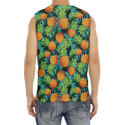 Exotic Tropical Pineapple Pattern Print Men's Fitness Tank Top