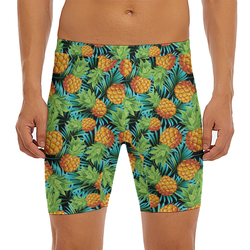 Exotic Tropical Pineapple Pattern Print Men's Long Boxer Briefs
