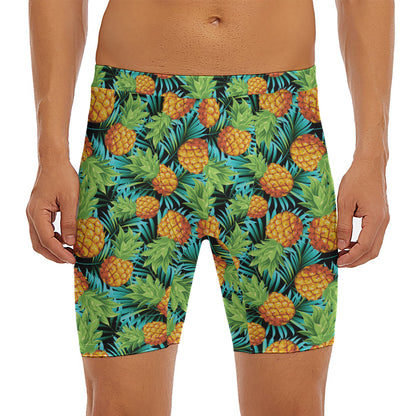 Exotic Tropical Pineapple Pattern Print Men's Long Boxer Briefs