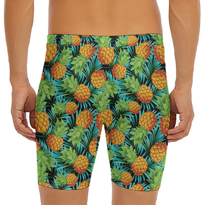 Exotic Tropical Pineapple Pattern Print Men's Long Boxer Briefs