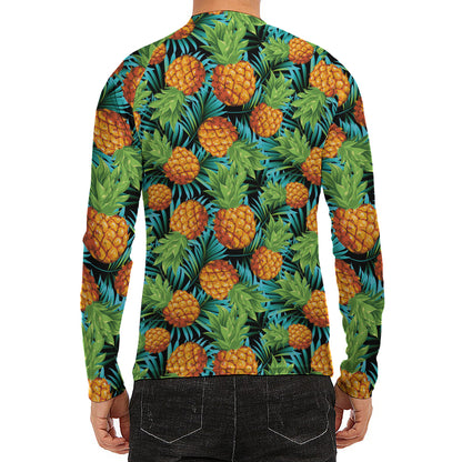 Exotic Tropical Pineapple Pattern Print Men's Long Sleeve Rash Guard