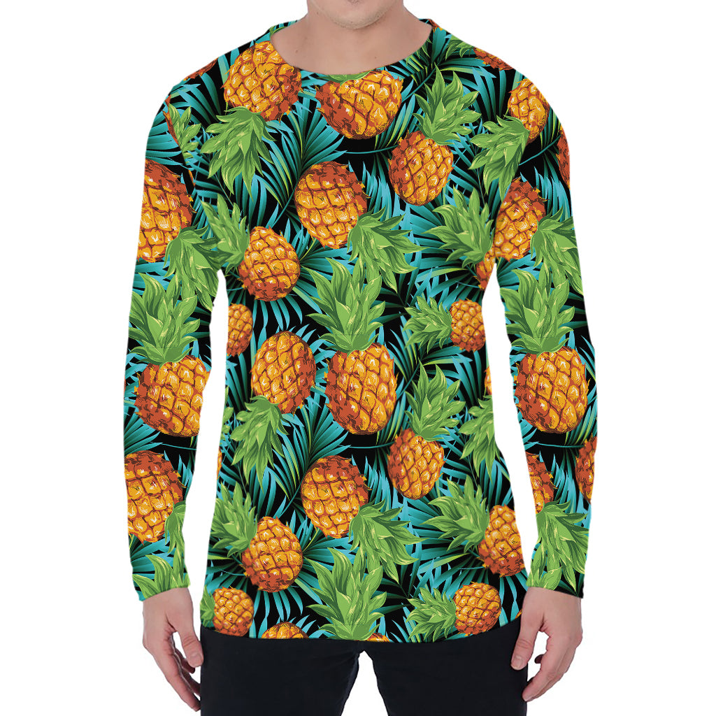 Exotic Tropical Pineapple Pattern Print Men's Long Sleeve T-Shirt