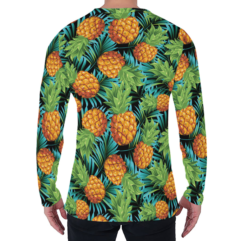 Exotic Tropical Pineapple Pattern Print Men's Long Sleeve T-Shirt