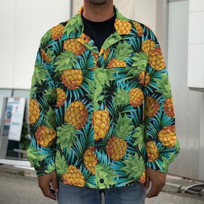 Exotic Tropical Pineapple Pattern Print Men's Shirt Jacket