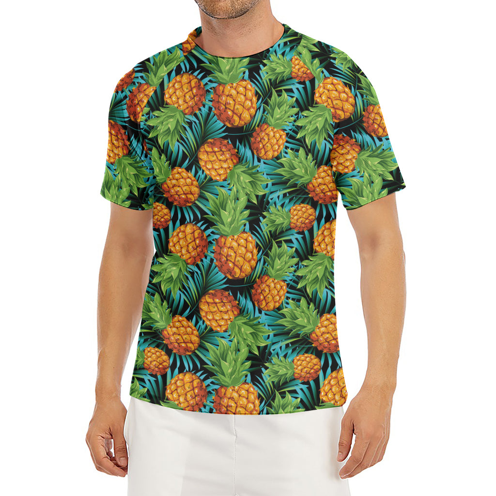 Exotic Tropical Pineapple Pattern Print Men's Short Sleeve Rash Guard