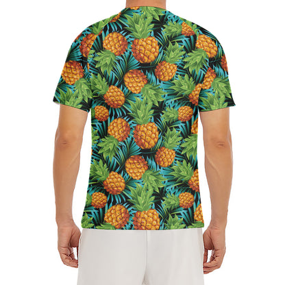Exotic Tropical Pineapple Pattern Print Men's Short Sleeve Rash Guard