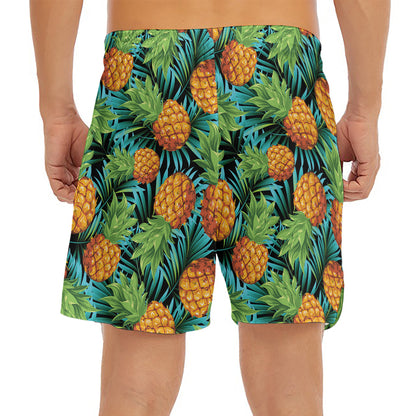 Exotic Tropical Pineapple Pattern Print Men's Split Running Shorts