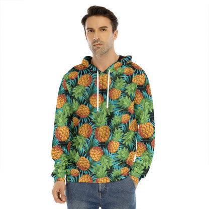 Exotic Tropical Pineapple Pattern Print Men's Velvet Pullover Hoodie