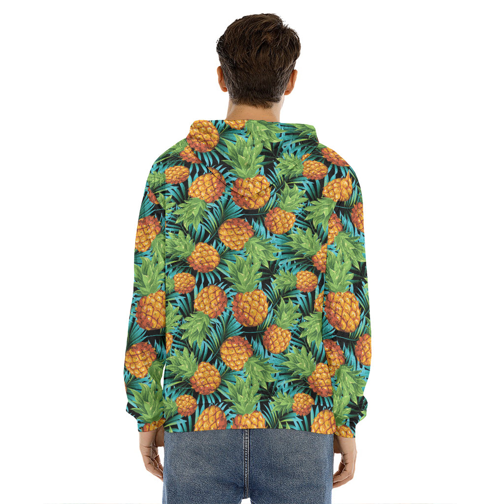 Exotic Tropical Pineapple Pattern Print Men's Velvet Pullover Hoodie