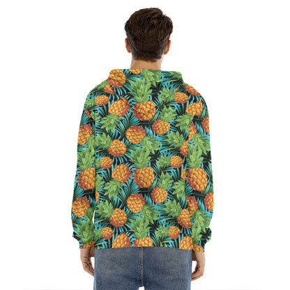 Exotic Tropical Pineapple Pattern Print Men's Velvet Pullover Hoodie