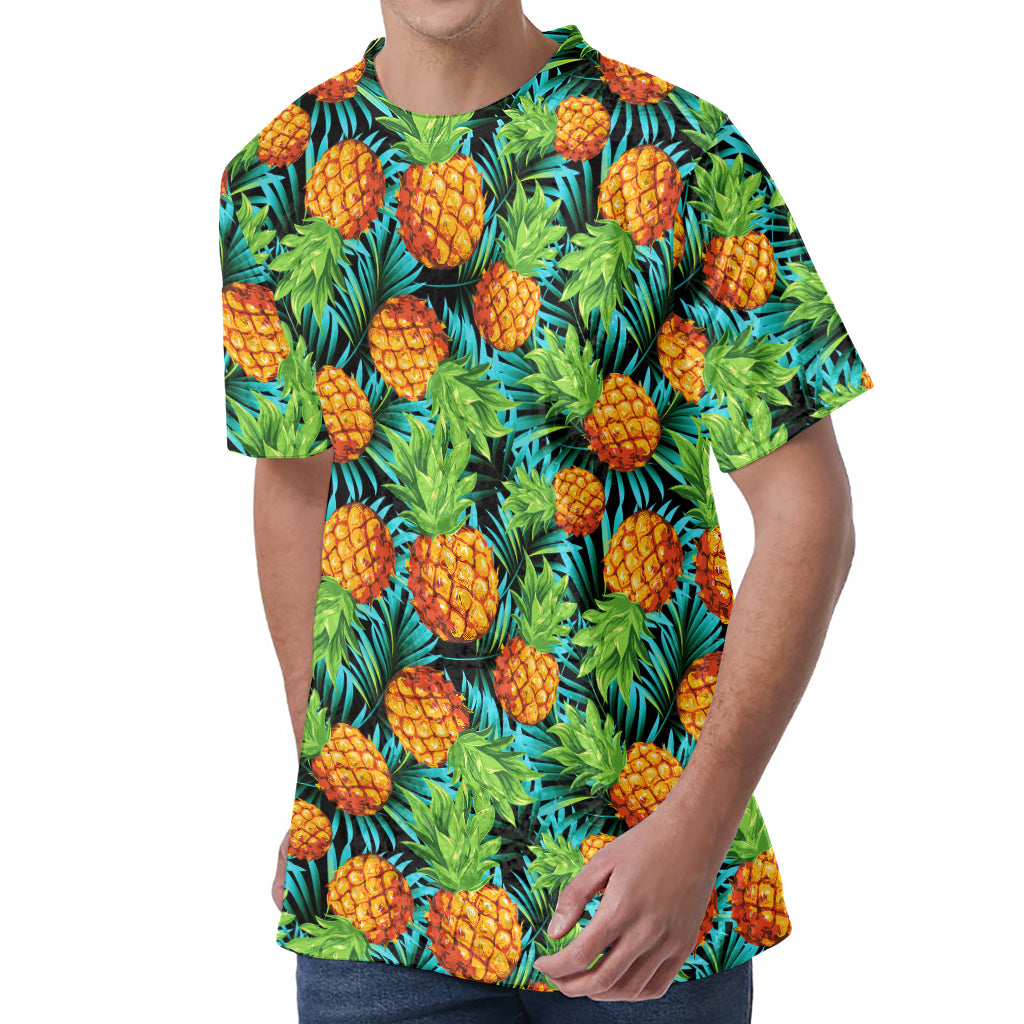 Exotic Tropical Pineapple Pattern Print Men's Velvet T-Shirt