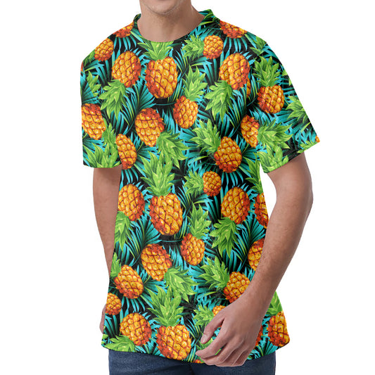 Exotic Tropical Pineapple Pattern Print Men's Velvet T-Shirt