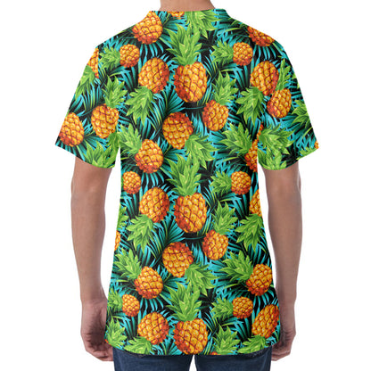 Exotic Tropical Pineapple Pattern Print Men's Velvet T-Shirt