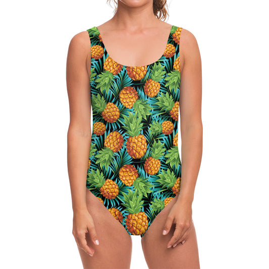 Exotic Tropical Pineapple Pattern Print One Piece Swimsuit