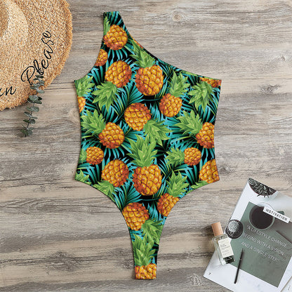 Exotic Tropical Pineapple Pattern Print One Shoulder Bodysuit