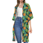 Exotic Tropical Pineapple Pattern Print Open Front Beach Cover Up