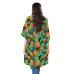 Exotic Tropical Pineapple Pattern Print Open Front Beach Cover Up