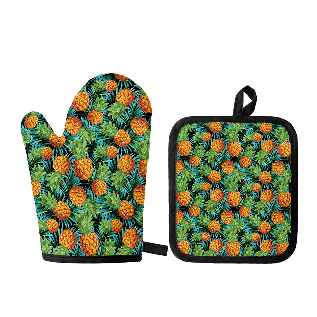 Exotic Tropical Pineapple Pattern Print Oven Mitt And Pot Holder Set