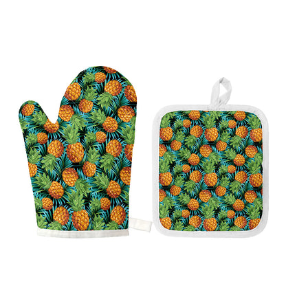 Exotic Tropical Pineapple Pattern Print Oven Mitt And Pot Holder Set