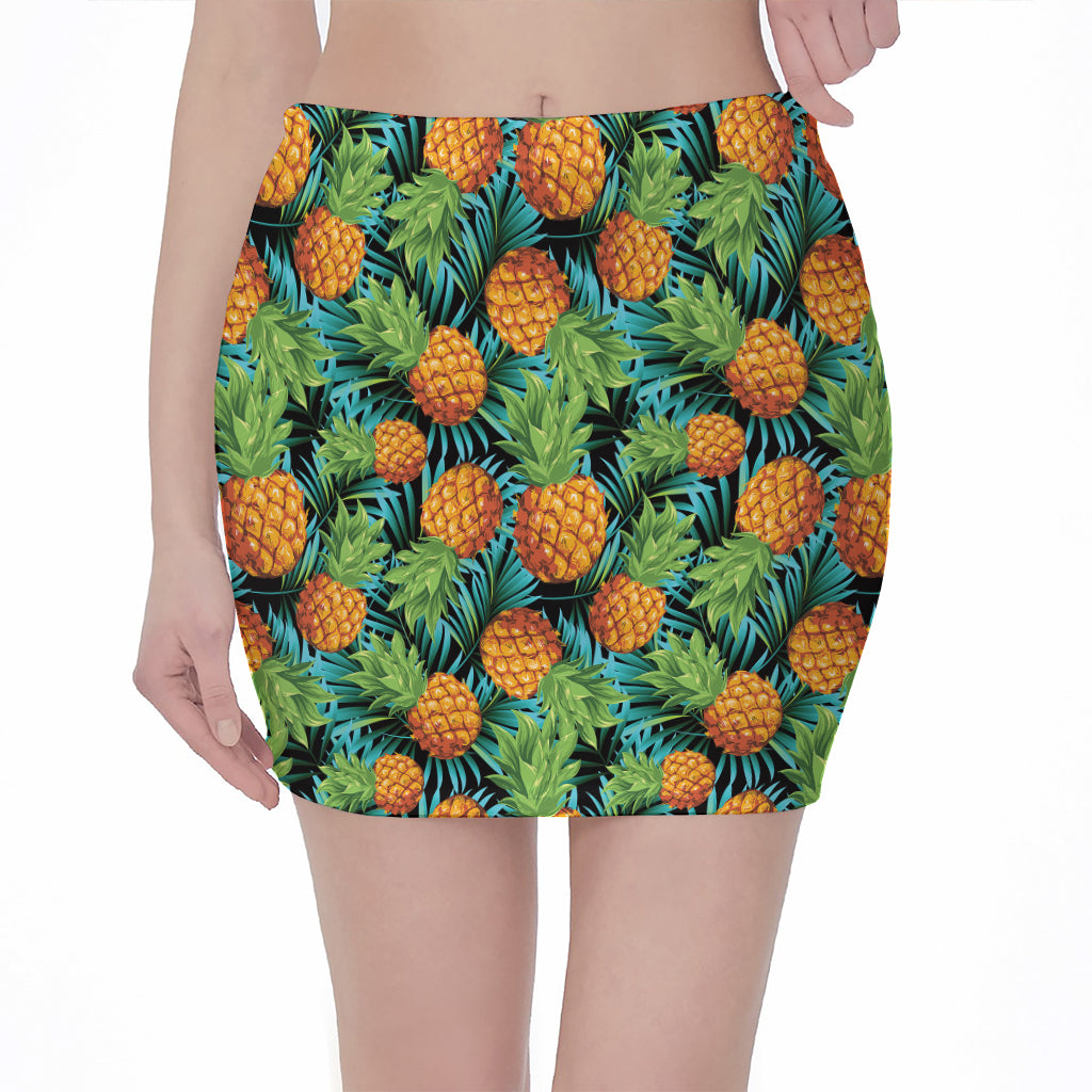 Exotic Tropical Pineapple Pattern Print Pencil Mini Skirt
