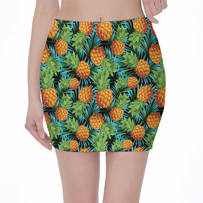 Exotic Tropical Pineapple Pattern Print Pencil Mini Skirt