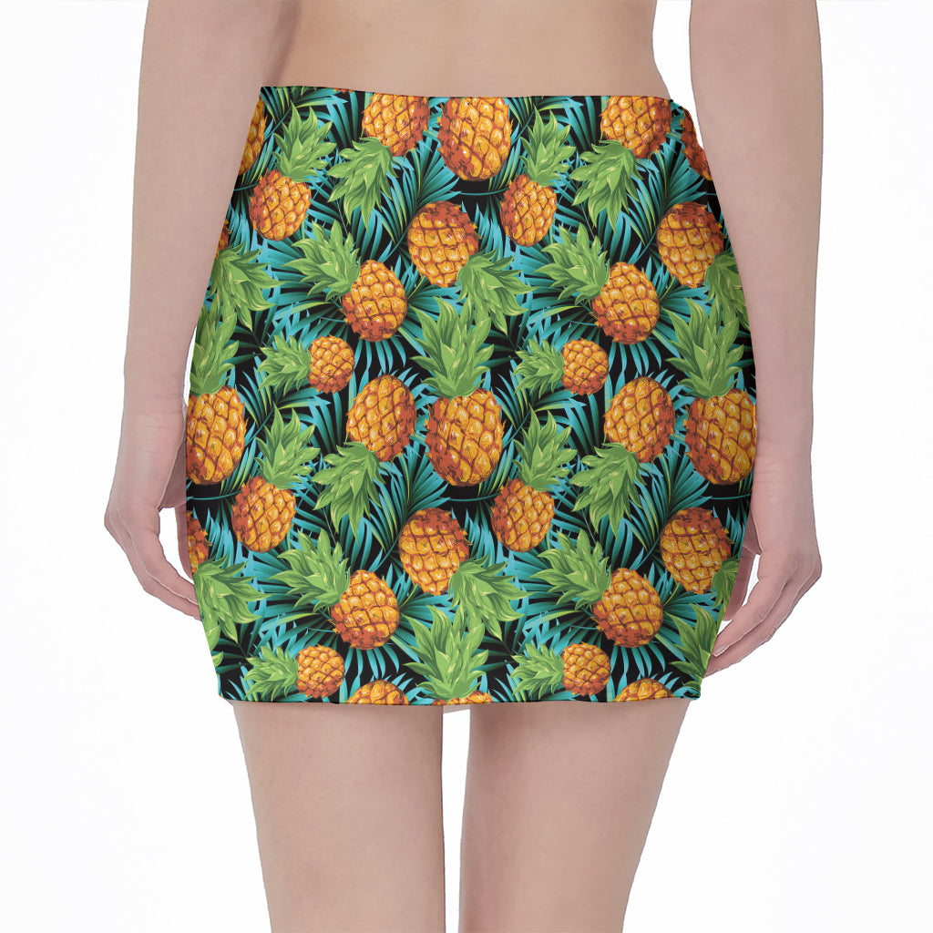Exotic Tropical Pineapple Pattern Print Pencil Mini Skirt