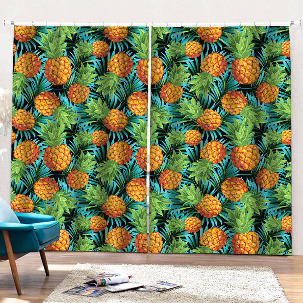 Exotic Tropical Pineapple Pattern Print Pencil Pleat Curtains
