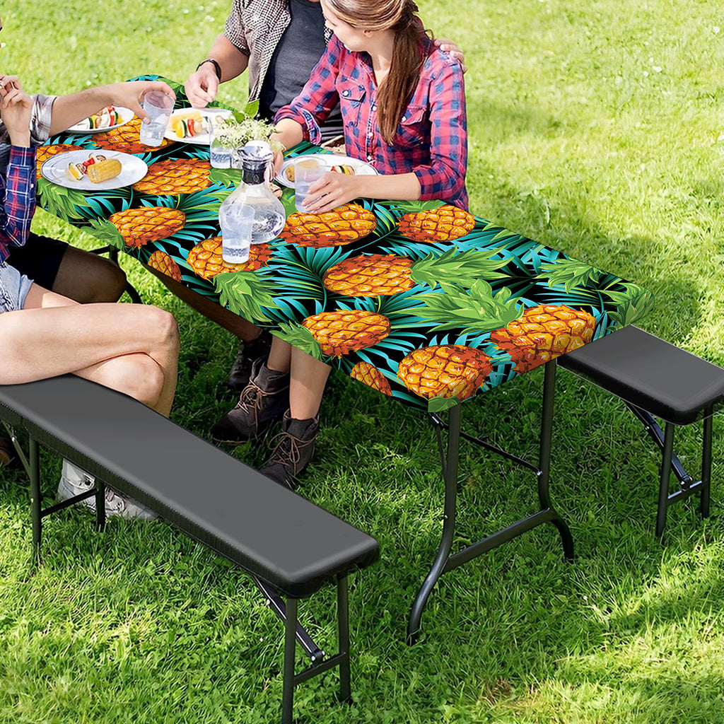 Exotic Tropical Pineapple Pattern Print Picnic Table Cover
