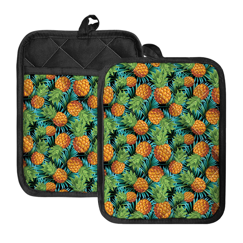 Exotic Tropical Pineapple Pattern Print Pot Holders With Pocket