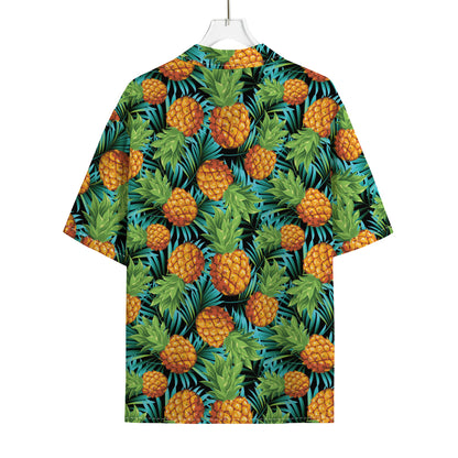 Exotic Tropical Pineapple Pattern Print Rayon Hawaiian Shirt