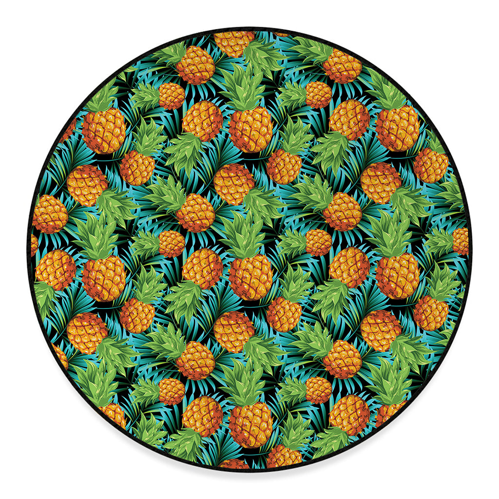 Exotic Tropical Pineapple Pattern Print Round Floor Mat