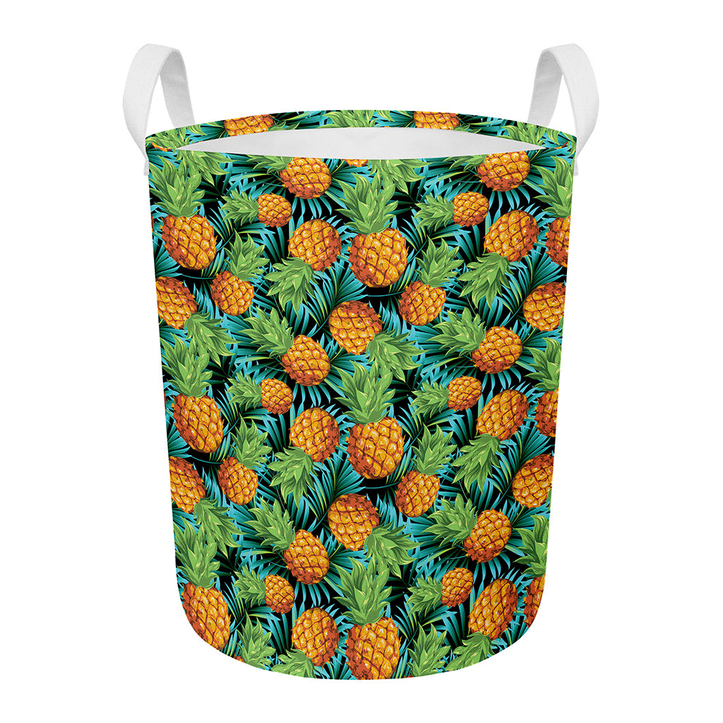 Exotic Tropical Pineapple Pattern Print Round Laundry Basket